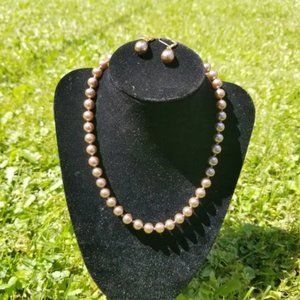 Vintage Faux Pearl Necklace & Earrings Set